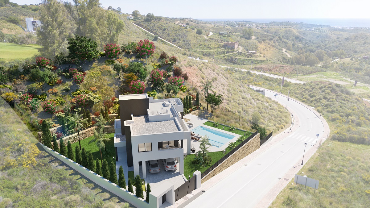 Villa de lujo en construccion en La Cala Golf con vistas al mar.